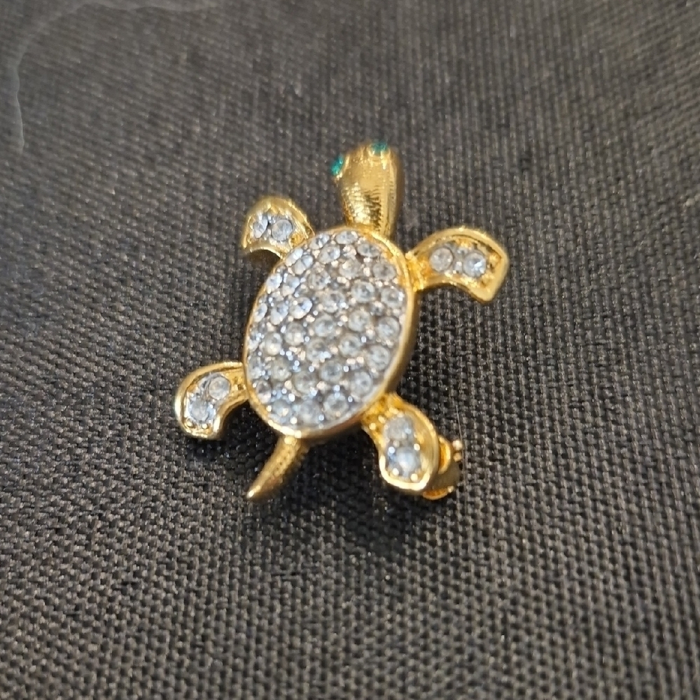Joan Rivers Vintage Gold And Rhinestne Turtle Brooch - Picture 3 of 5
